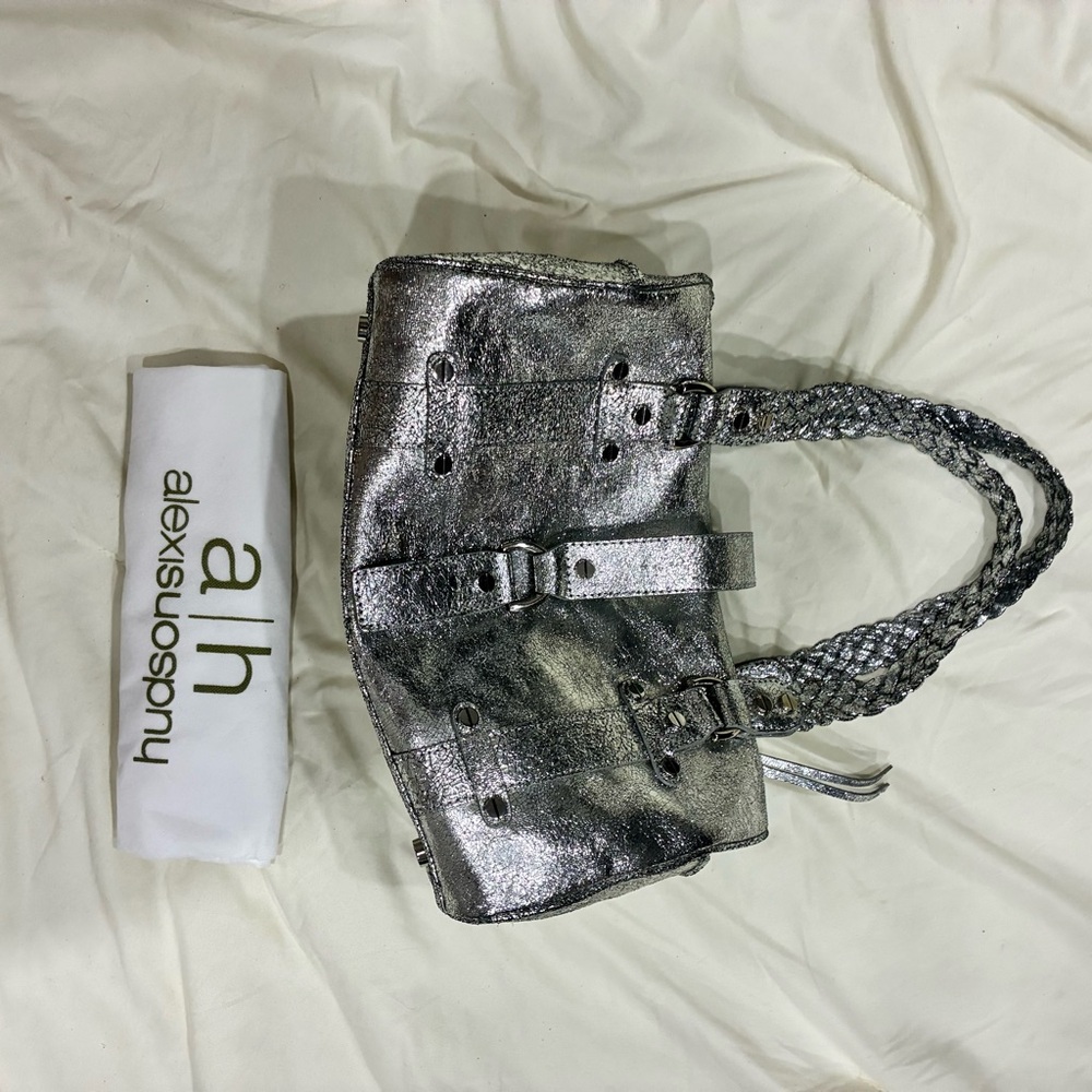 Alexis Hudson Metallic Silver Braided-Handle Shoulder Tote